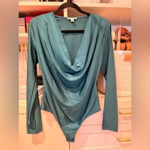 Bar III Teal Draped Cowl Neck Long Sleeve Bodysuit - New never worn